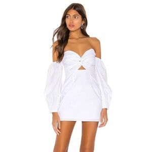 Superdown Flynn Ruched Sleeve Off the Shoulder Dress in White